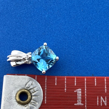 Designer 10K White Gold Blue Topaz Diamond Accented December Occasion Pendant