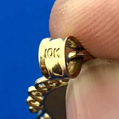 Vintage 10K Yellow White Rose Gold Diamond Oval Filigree Mother Mary Pendant