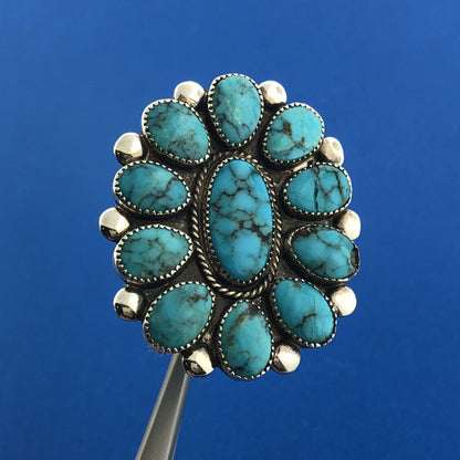 Stunning Sterling Silver 925 Cabochon Turquoise Statement Finger Ring Size 7.75