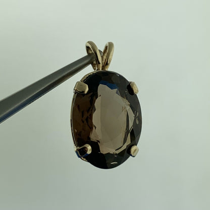 Gorgeous 14k Yellow Gold Oval Cut Large Smoky Quartz Pendant