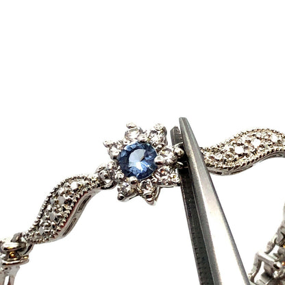 Blue and White Cubic Zirconia 925 Sterling Silver Flower Stations Necklace