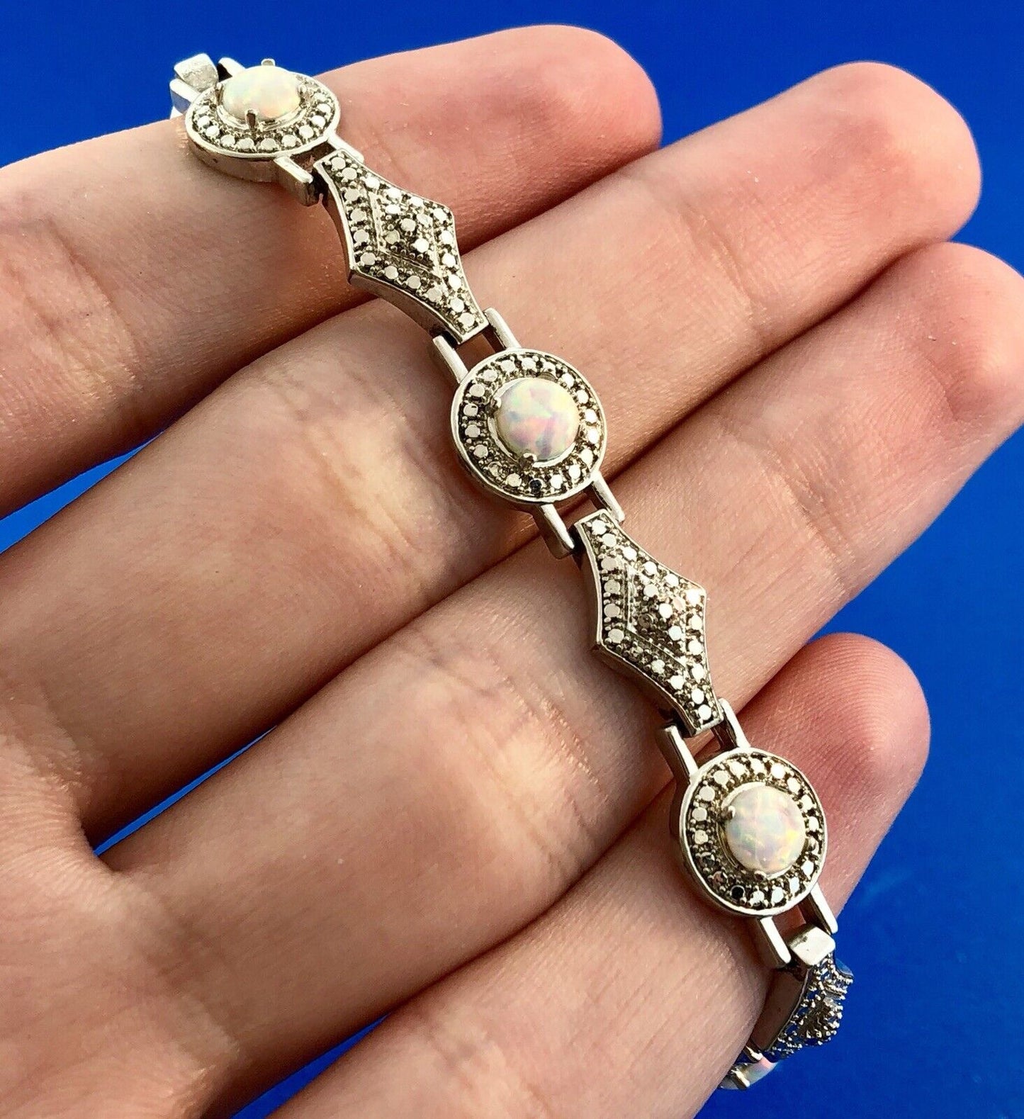 Designer PAJ BR Silver Tone Fiery Opal Illusion Statement Panel Bracelet