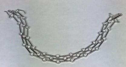 Designer SW Sterling Silver 925 Cubic Zirconia Three Strand Station Bracelet