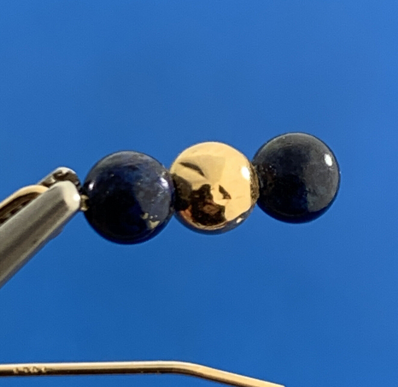 Designer 14K Yellow Gold Lapis Lazuli Bead & Gold Ball Drop Dangle Hook Earrings