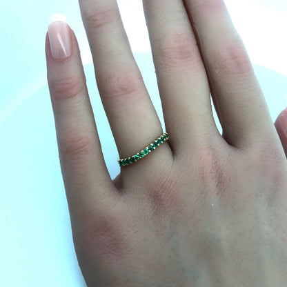 Designer 14K Yellow Gold Emerald Stackable Wave Band Ring