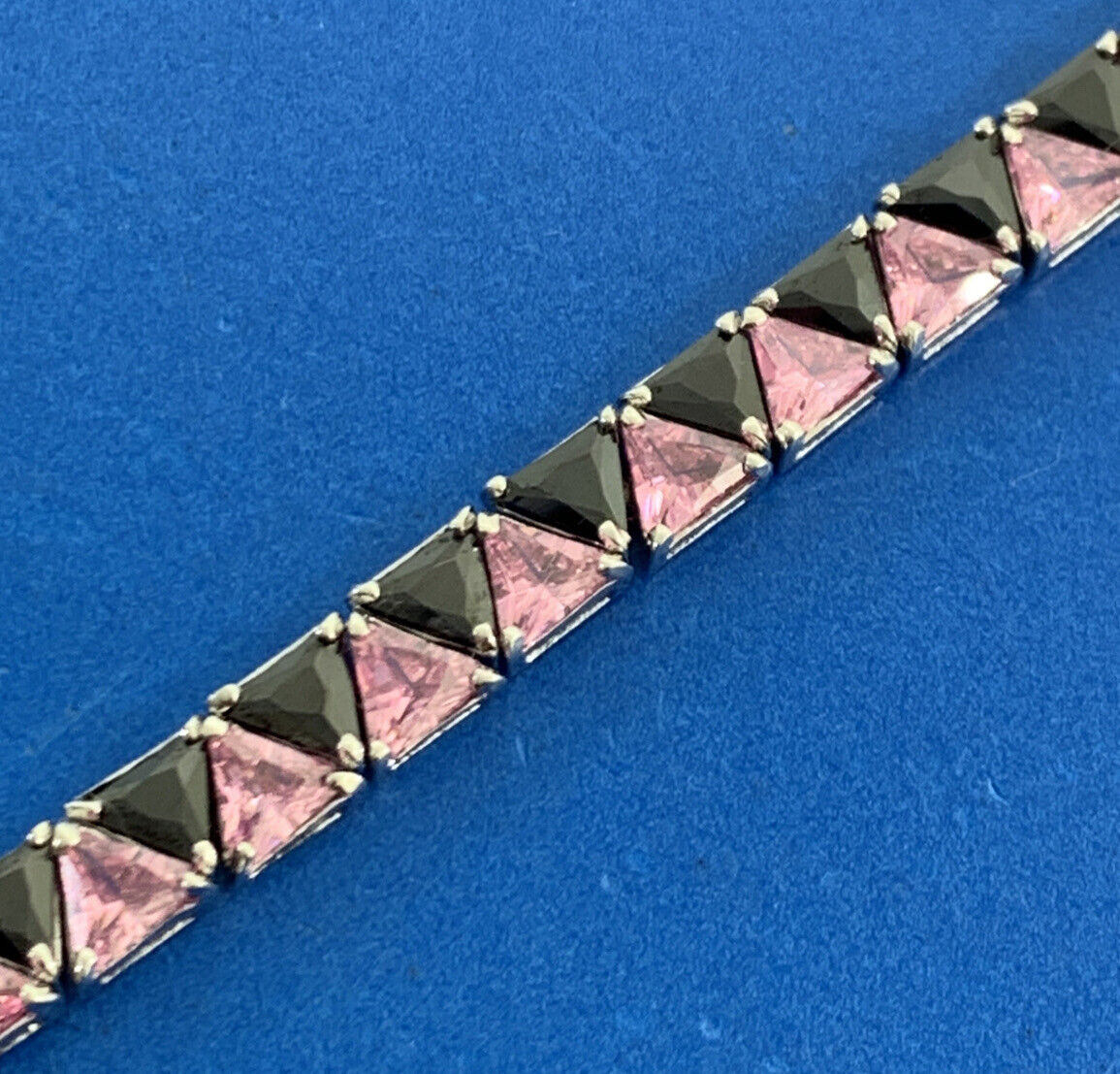 Designer UTC Pink Cubic Zirconia Black Onyx 925 Sterling Silver Tennis Bracelet