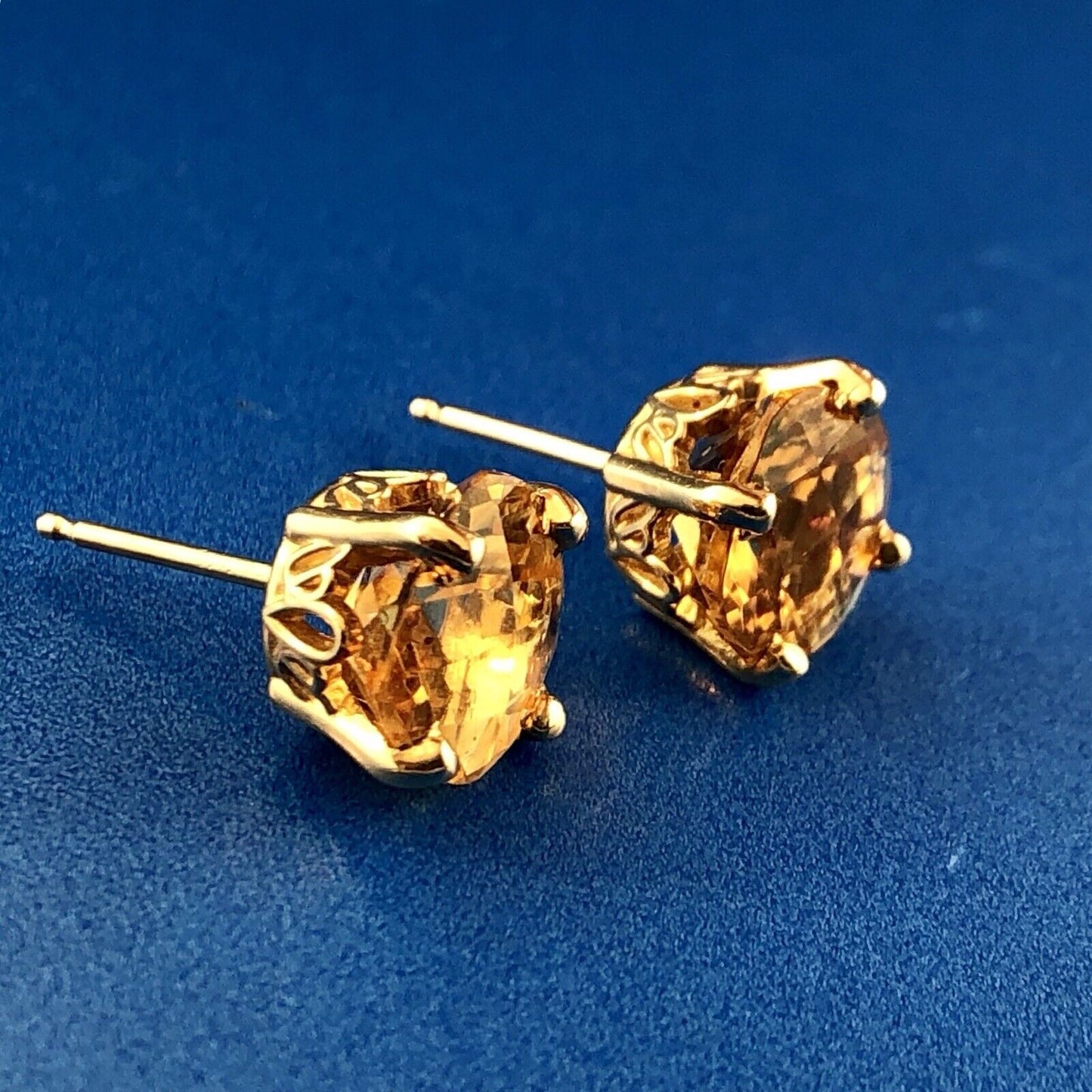 14K Yellow Gold Citrine November Anniversary Occasion Statement Stud Earrings