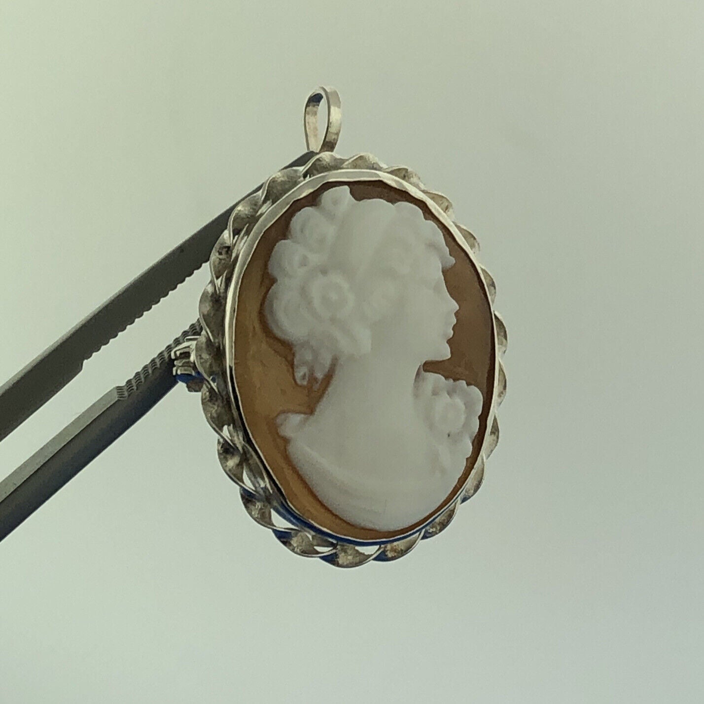 Italy Cameo Factory 925 Sterling Silver Hand Carved Cameo Shell Pendant NIB