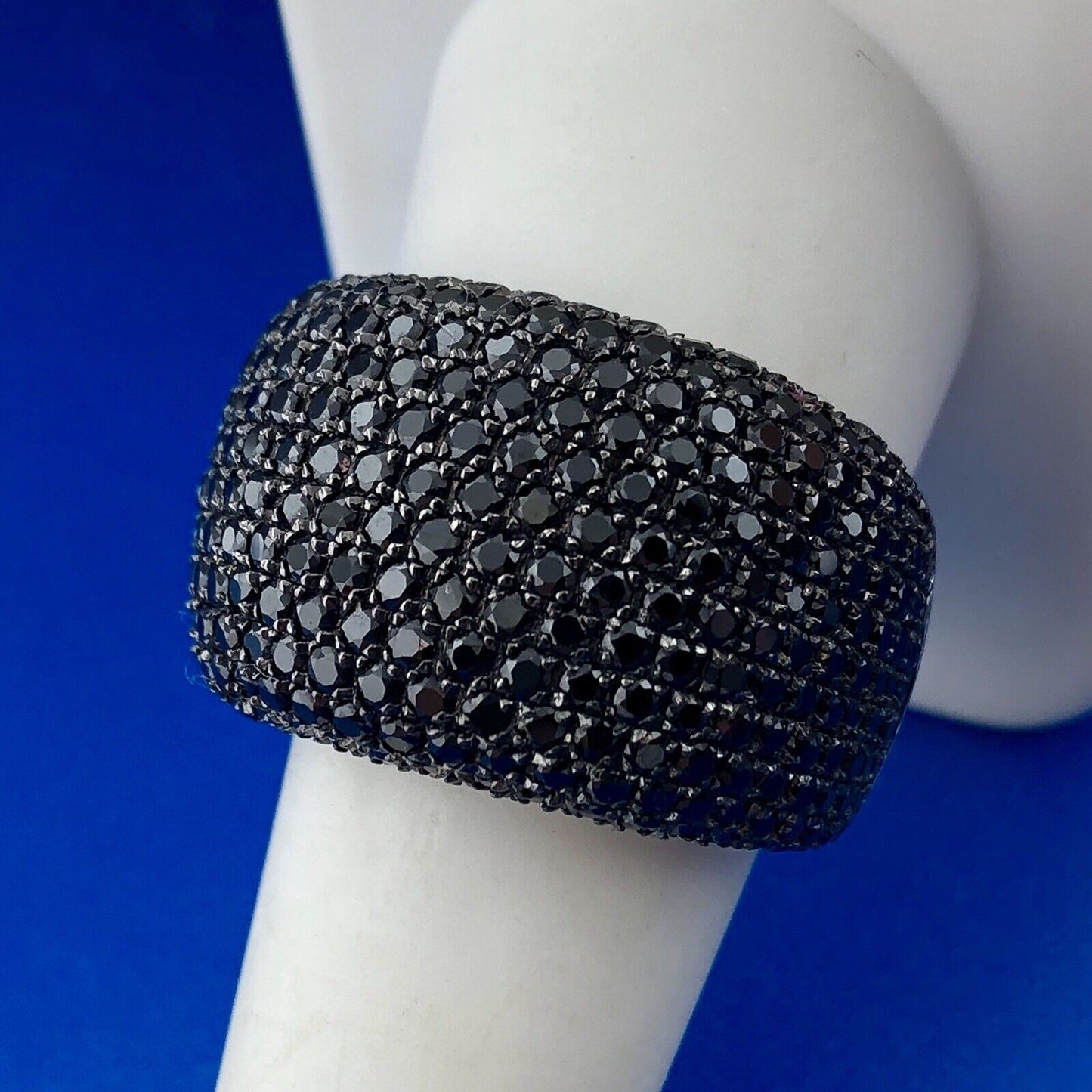 Dramatic Designer Sterling Silver 925 Black Diamond Pave Statement Dome Ring