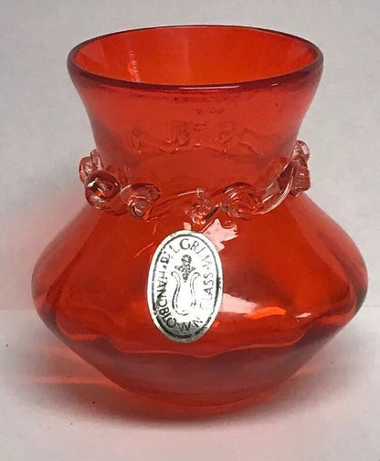 Pilgrim Glass Red Orange Wave Glass Design Small Bud Vase Original Sticker