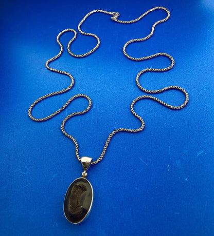 Starborn Creations Sterling Silver 925 Oval Window Drusy Druzy Pendant Necklace
