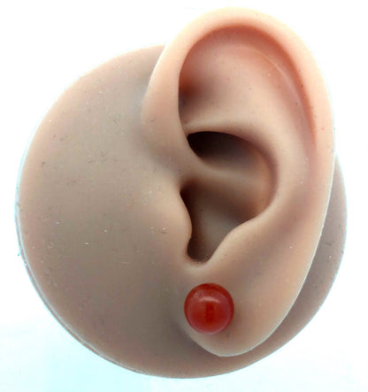 Gorgeous 14k Yellow Gold Carnelian Sphere Bead Stud Earrings w/ Friction Backs