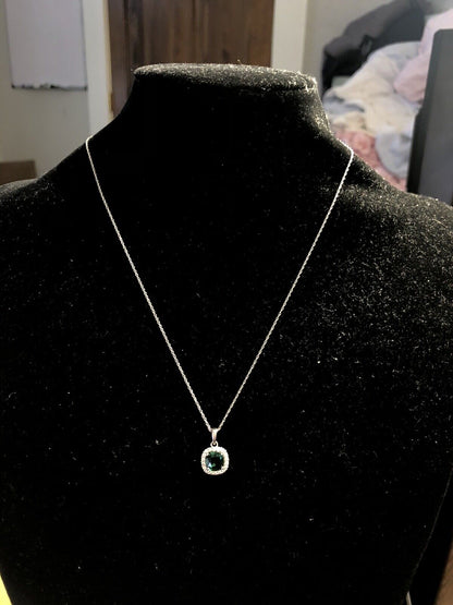 925 Sterling Silver Designer SUN Lab Emerald White Sapphire Halo Necklace