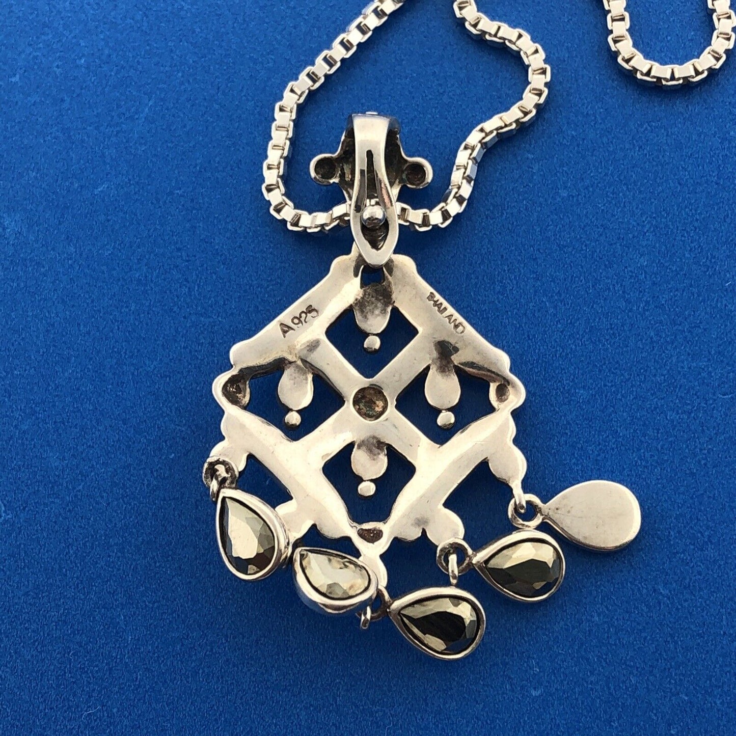 Marcasite Sterling Silver 925 Art Deco Style Dangle Pendant Enhancer Necklace