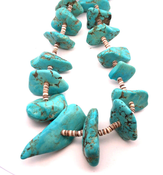 Vintage Artisan Natural Turquoise Chunky Beads Agate Bead Statement Necklace