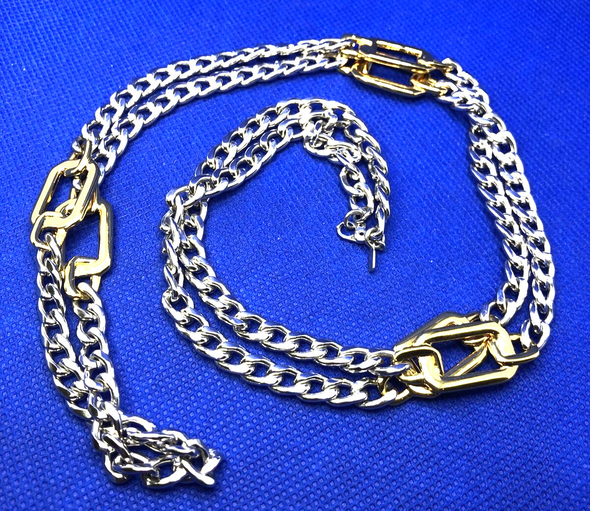 Vintage Monet Two Toned Modernist Double Link Chain Necklace