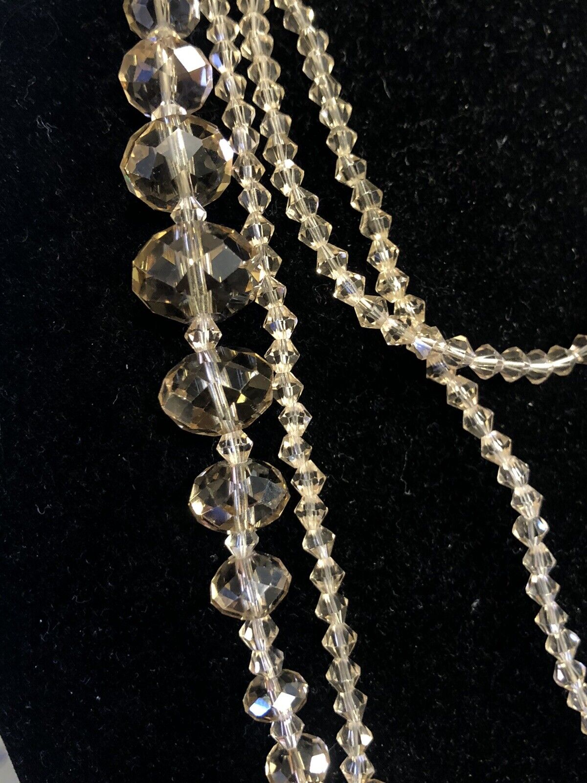 Retro Sparkling 2pc Lot Champagne Faceted Glass Crystal Bead Layering Necklaces