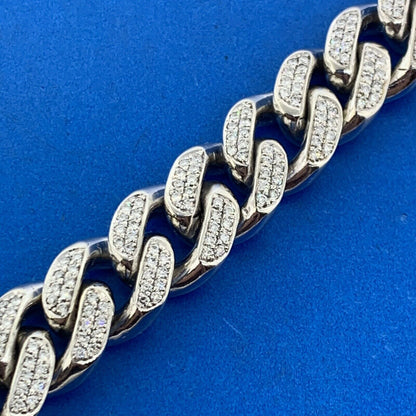 Custom 10K White Gold Diamond Encrusted Cuban Link Heavy Bracelet