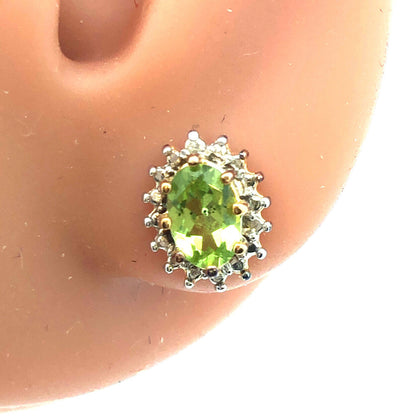 Designer 925 Sterling Silver Vermeil Two Tone Green Peridot Oval Stud Earrings