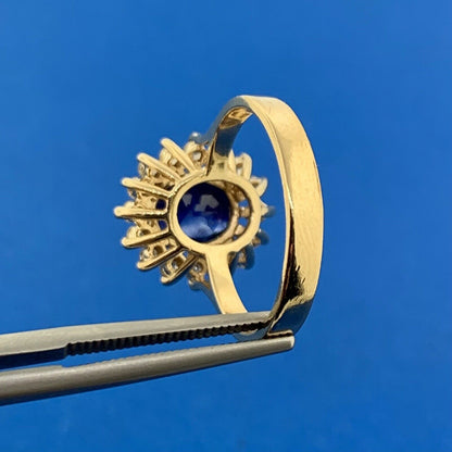 Designer 14K Yellow Gold Sapphire Diamond Halo September Anniversary Ring