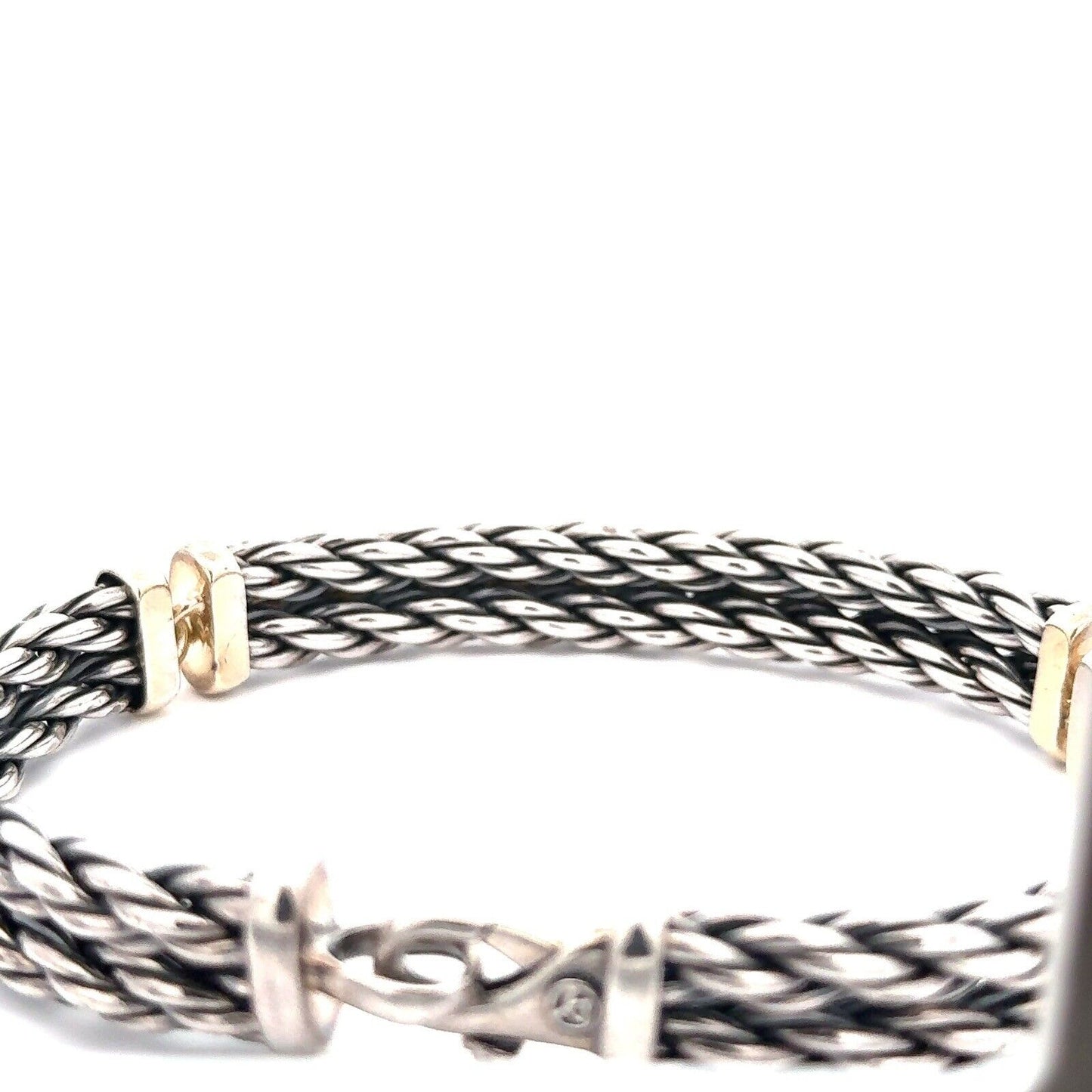 David Yurman 925 Sterling Silver 18K Yellow Gold Cable Bar Chain Cuff Bracelet