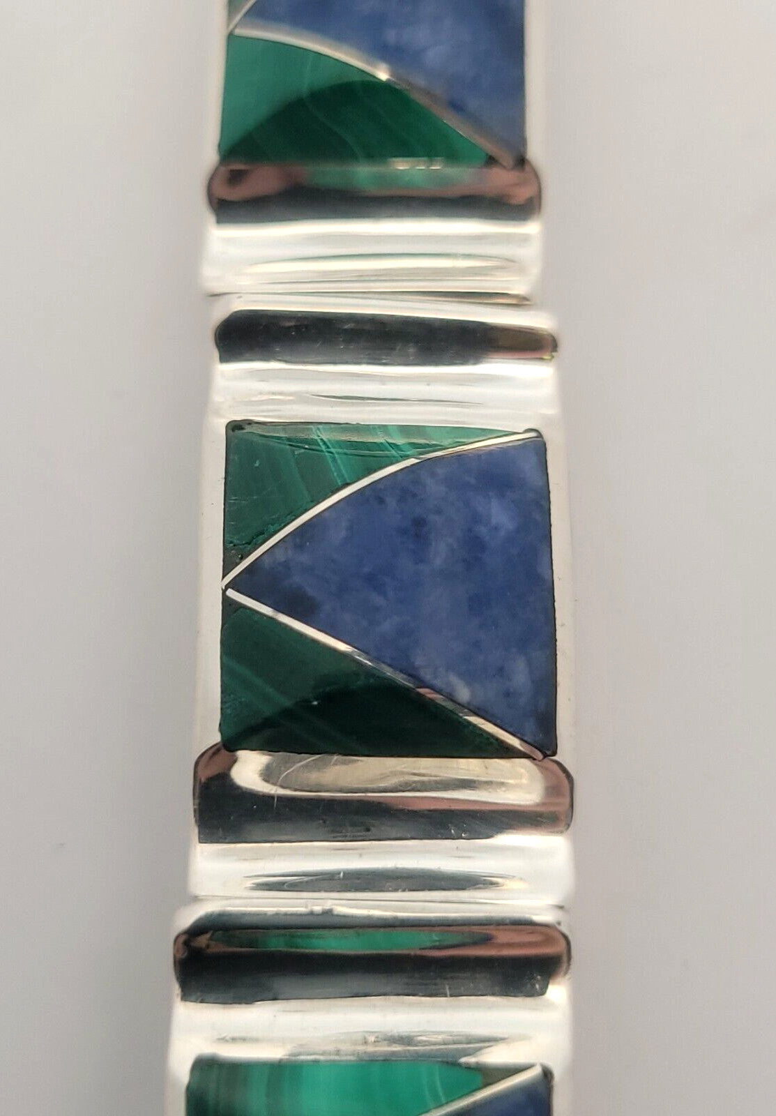 Oscar Figueroa Escorcia Taxco Silver 950 Lapis Malachite Panel Bracelet