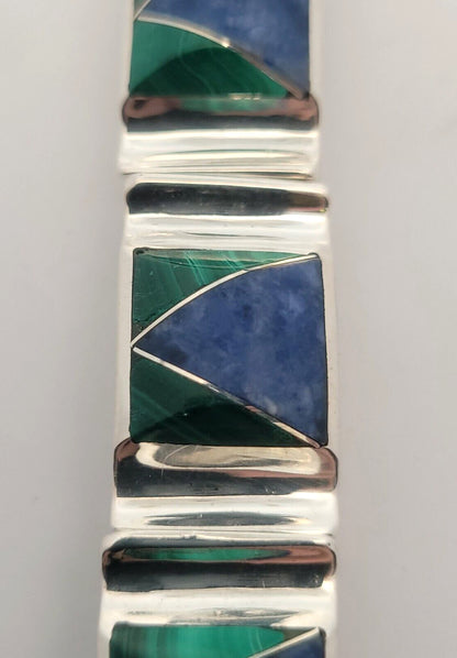 Oscar Figueroa Escorcia Taxco Silver 950 Lapis Malachite Panel Bracelet