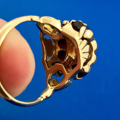 Art Deco 18K Yellow Gold Garnet Dome Statement January Birthstone Cocktail Ring