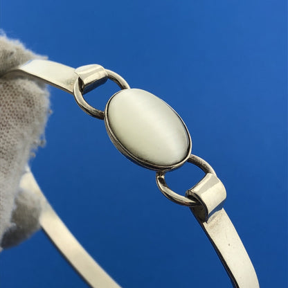 Vintage Mexico Sterling Silver 925 White/Grey Tigers Eye Bangle Bracelet