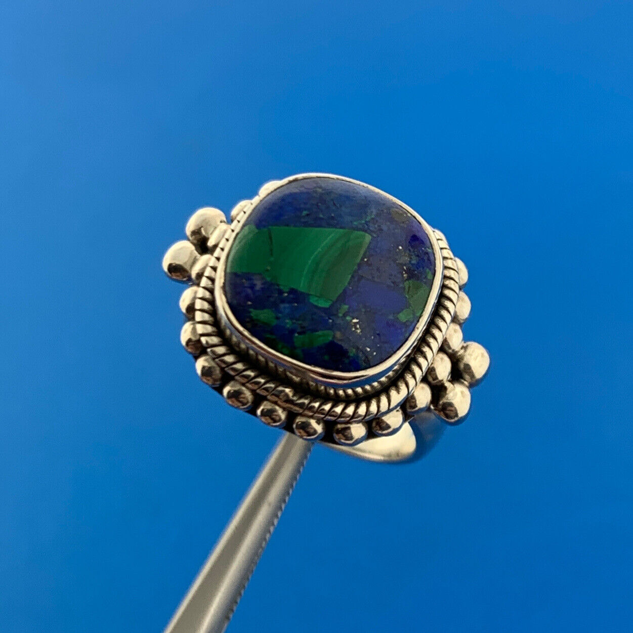 Designer D Paulus Sterling Silver 925 Lapis Malachite Statement Cocktail Ring