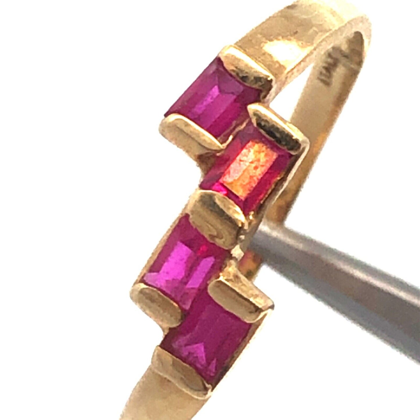 Retro 14K Yellow Gold Ruby Rectangle Modernist July Anniversary Cocktail Ring