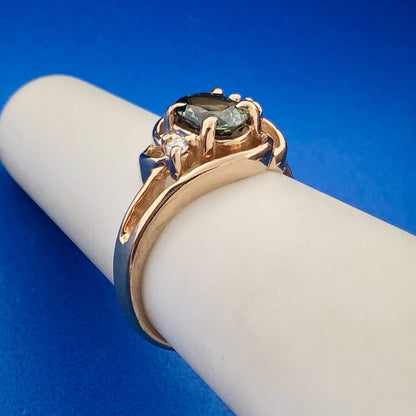 Estate 14k Yellow Gold Green Sapphire Diamond Accent Openwork Anniversary Ring