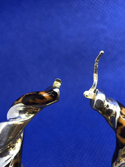 925 Sterling Silver Cheetah Print Enamel Twist Statement Hoop Earrings