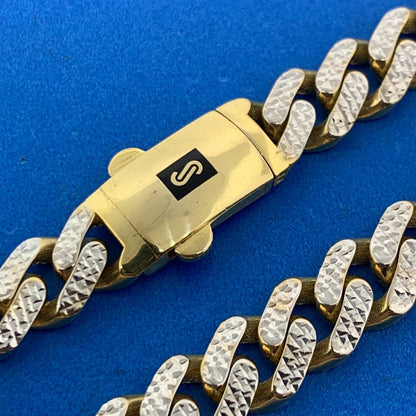 Monaco 10K Yellow White Gold Diamond Cut Miami Cuban Link 9mm Chain Bracelet