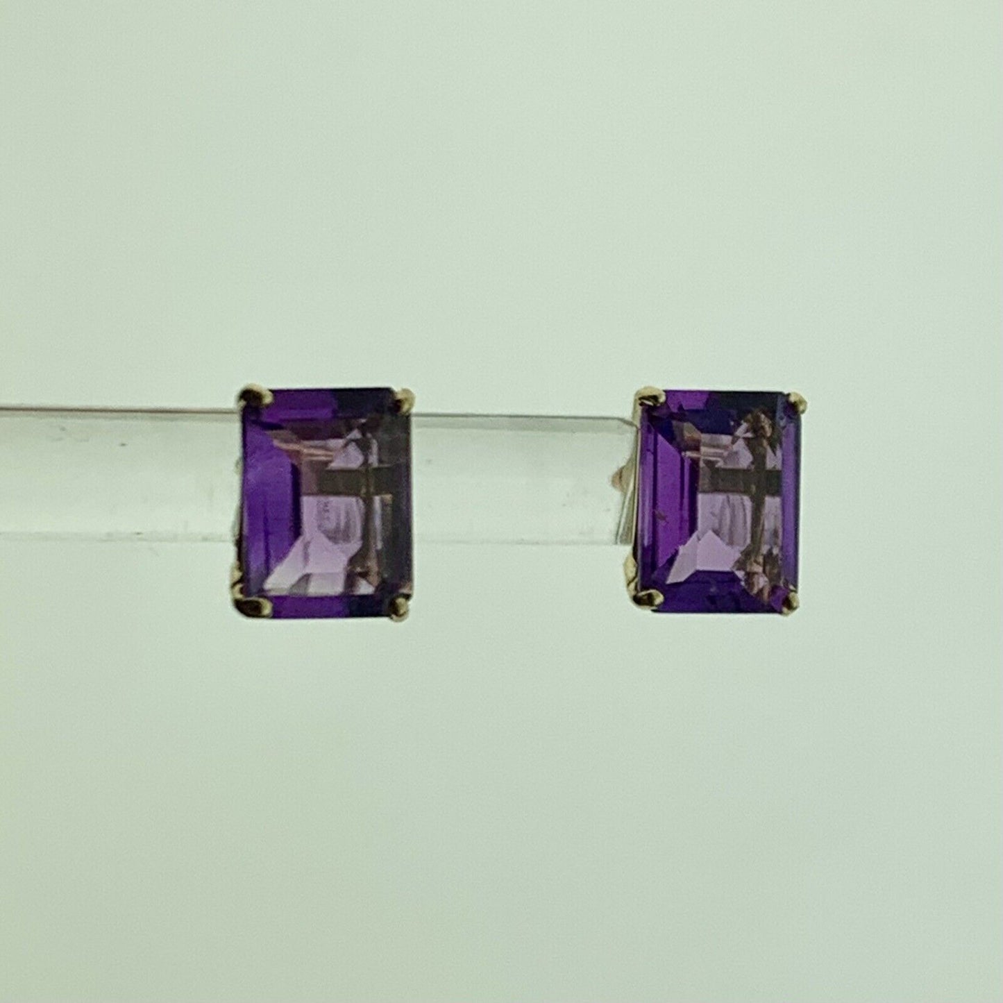 CID 14K Yellow Gold Amethyst Rectangle February Statement Stud Earrings