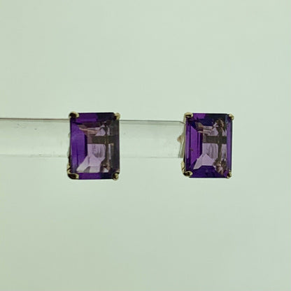 CID 14K Yellow Gold Amethyst Rectangle February Statement Stud Earrings