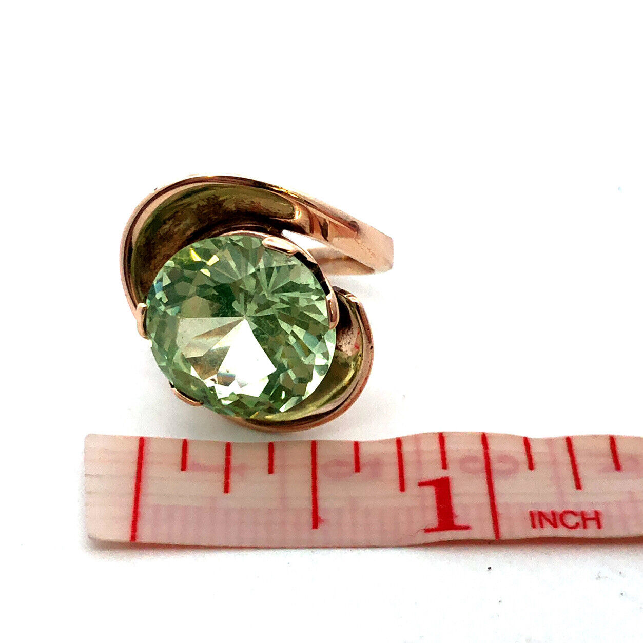 Custom 14K Yellow Gold Round Green Amethyst/Prasiolite Modernist Statement Ring