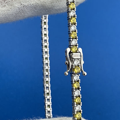 Designer Sterling Silver Yellow White Alternating Cubic Zirconia Tennis Bracelet