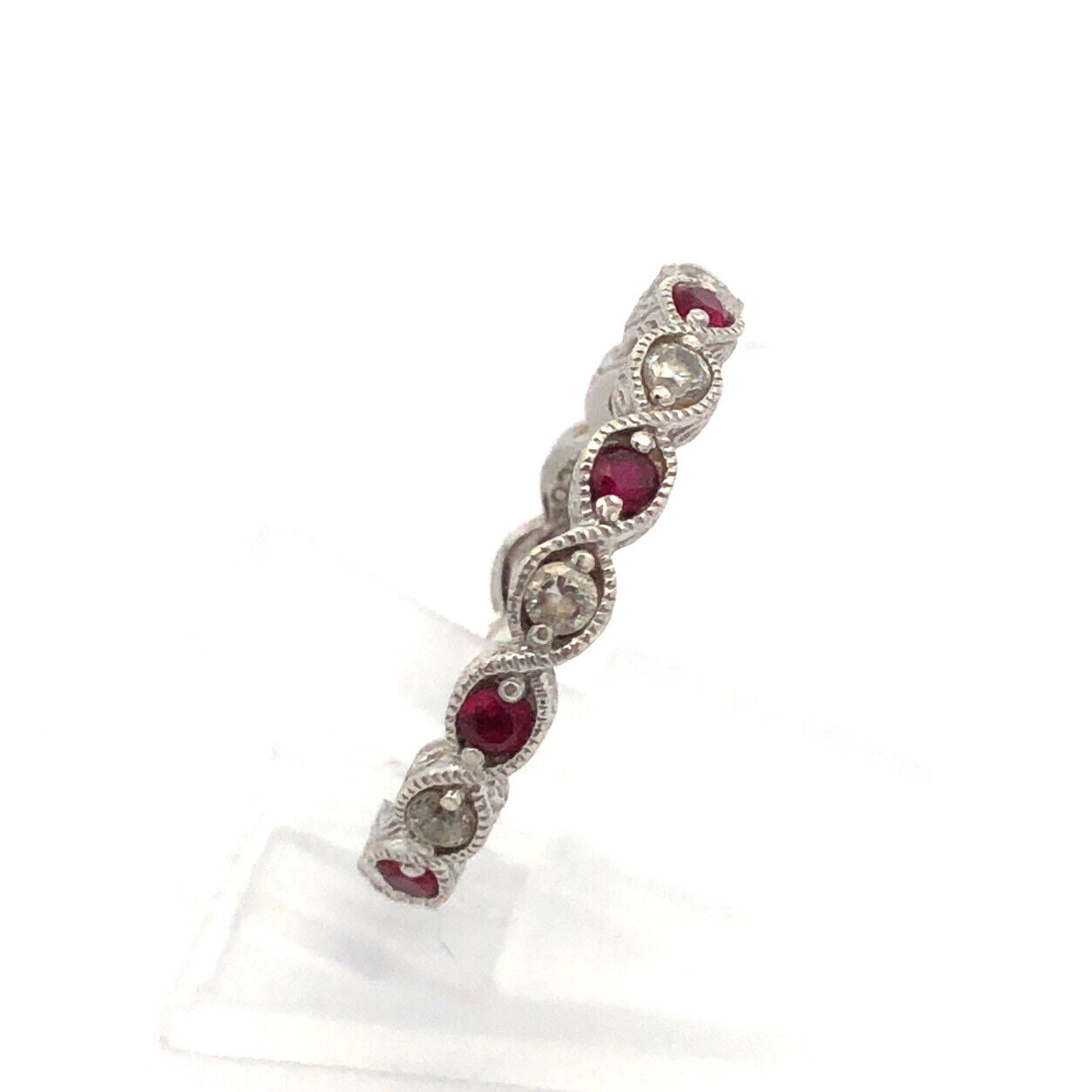 Designer 925 Silver Red White Cubic Zirconia Anniversary Stackable Eternity Band