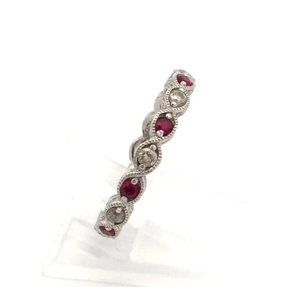 Designer 925 Silver Red White Cubic Zirconia Anniversary Stackable Eternity Band