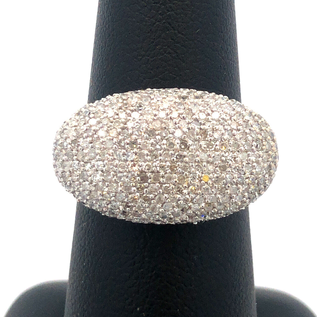 Stunning Designer 14K White Gold Pave Diamond Dome Cocktail Ring
