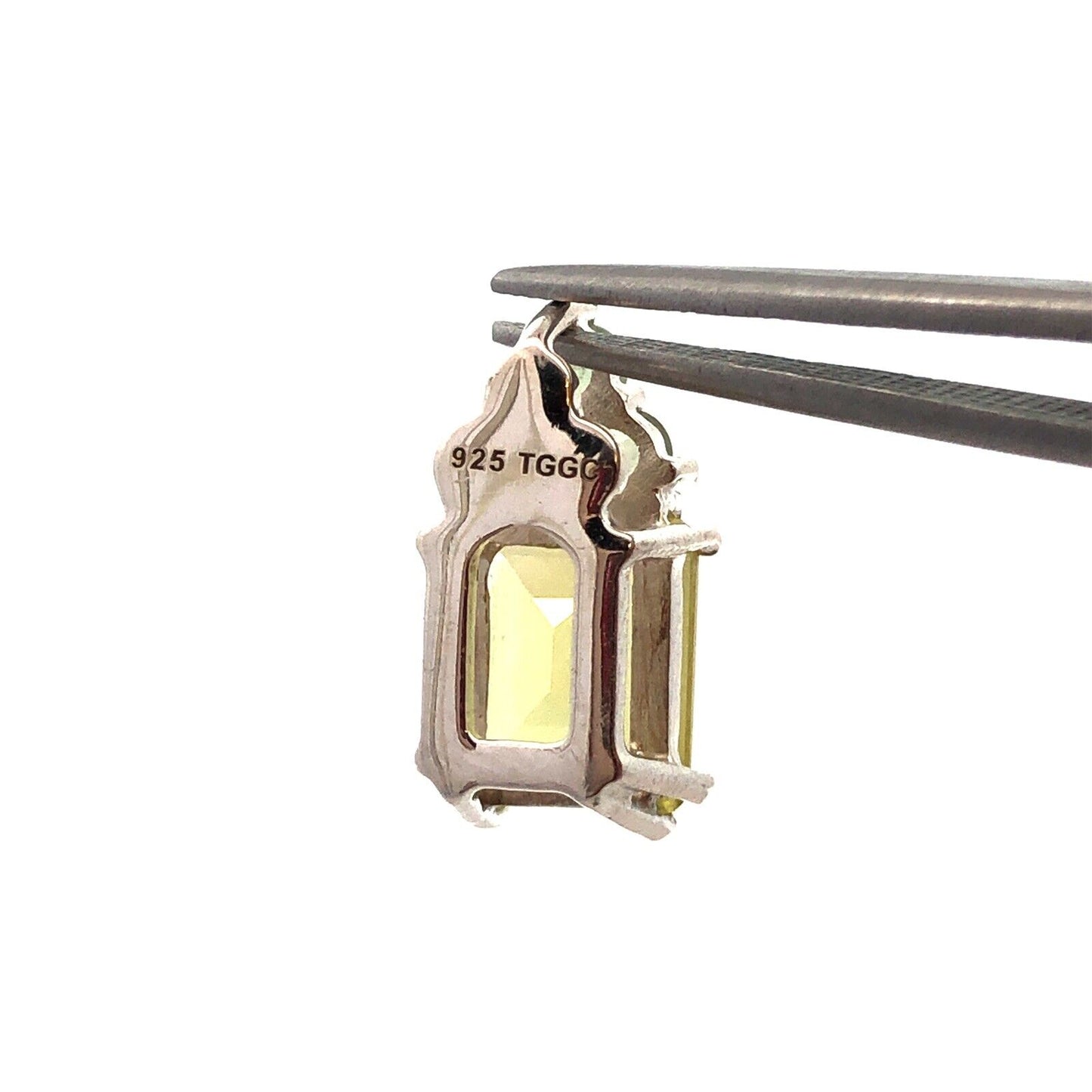 Designer TGGC 925 Sterling Silver Emerald Cut Peridot Green Topaz Accent Pendant