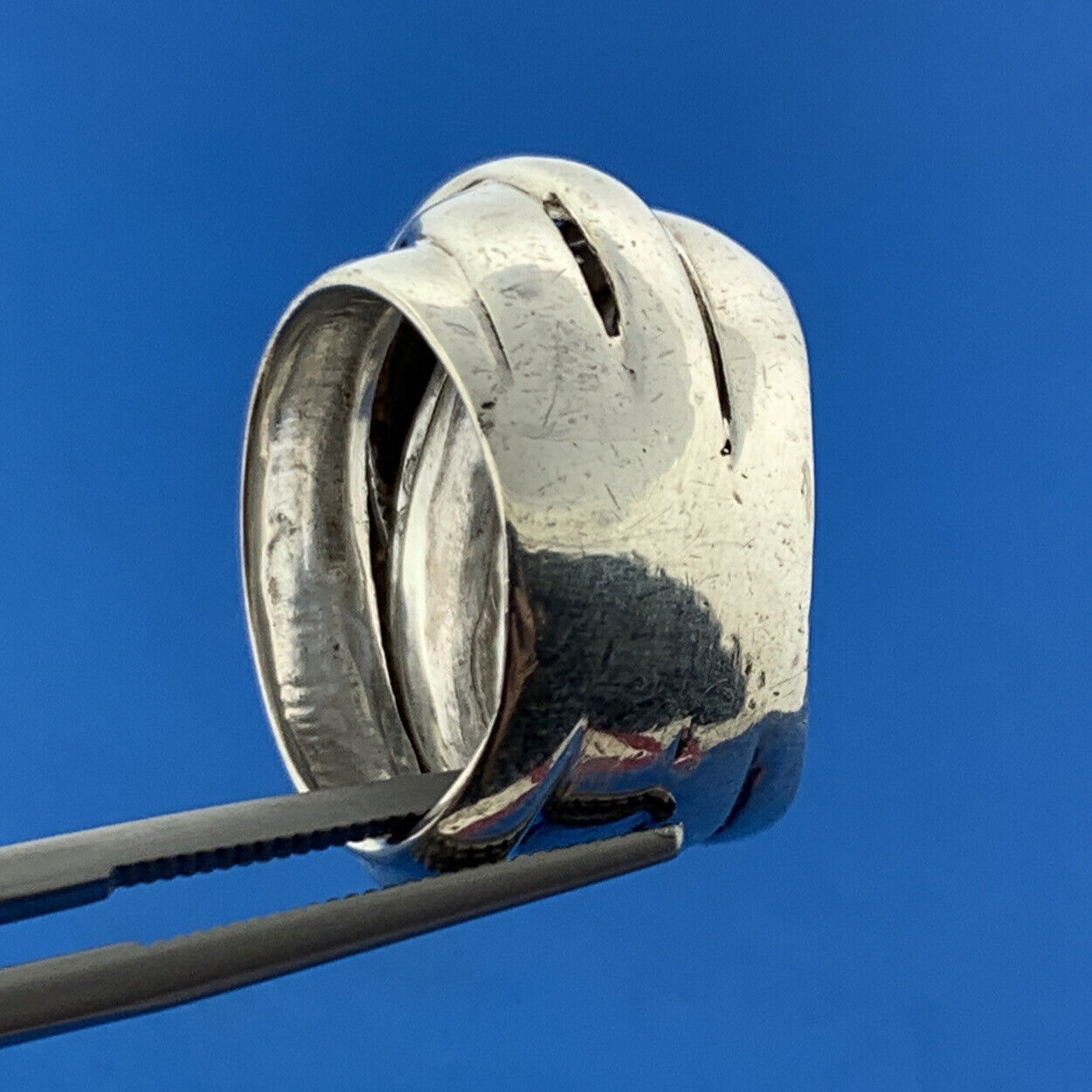 Vintage 925 Sterling Silver Bypass Circles Modernist Infinity Knot Band Ring