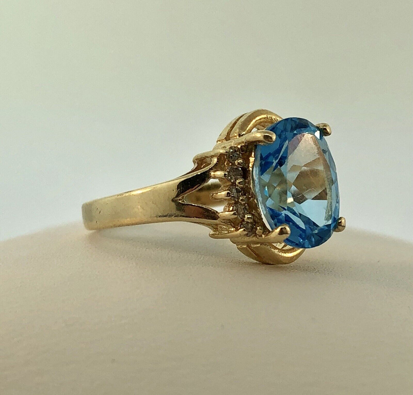 14K Yellow Gold London Blue Topaz Diamond December Anniversary Cocktail Ring