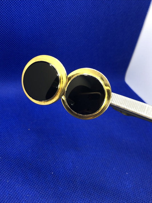 Designer Tulla Booth 1980's Modernist Gold Tone Black Enamel Statement Earrings
