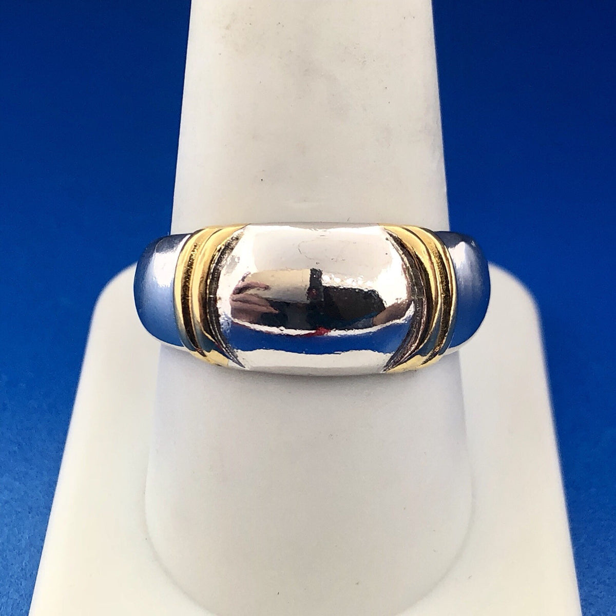 Designer SETA Two Toned Sterling Silver 925 Polished Ribbed Band Ring