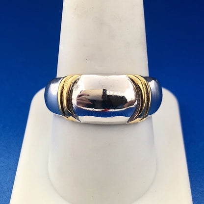 Designer SETA Two Toned Sterling Silver 925 Polished Ribbed Band Ring