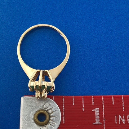 Vintage 14K Yellow Gold Designer Emerald Diamond Cluster May Anniversary Ring