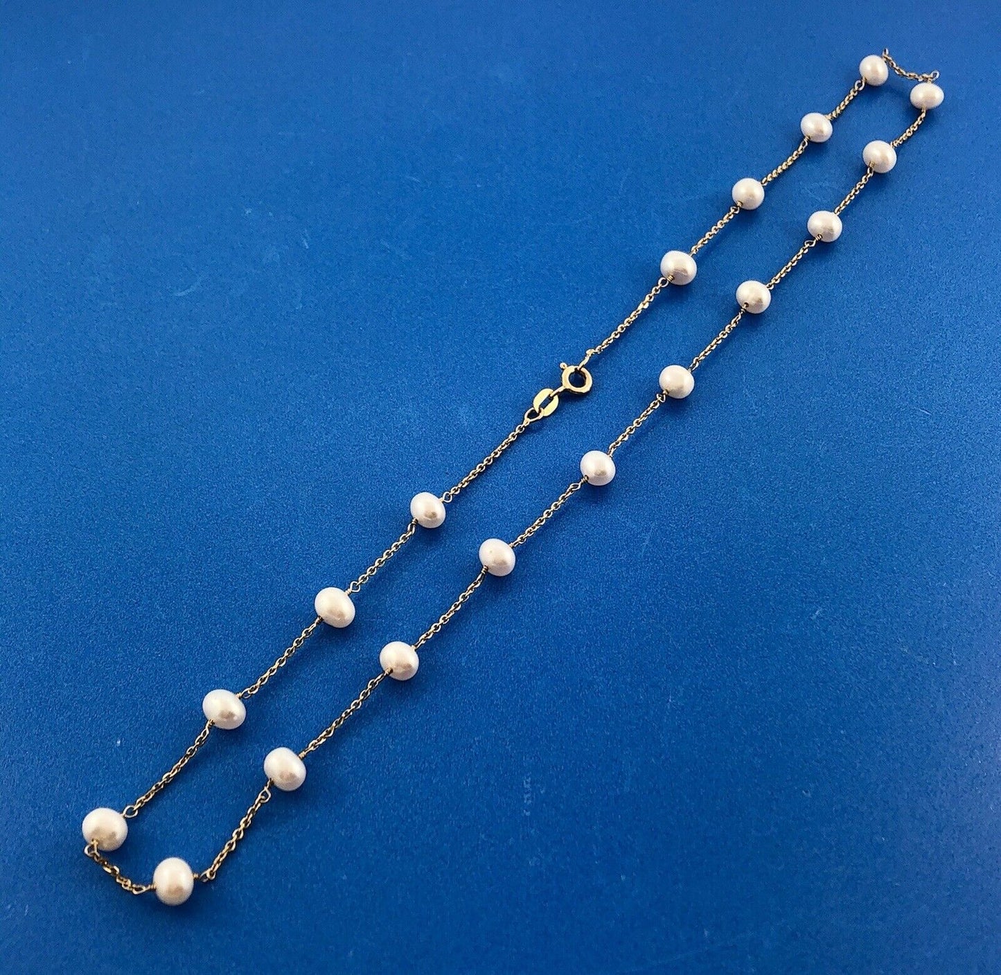 Designer RCI 14K Yellow Gold Cultured Pearl Station Necklace