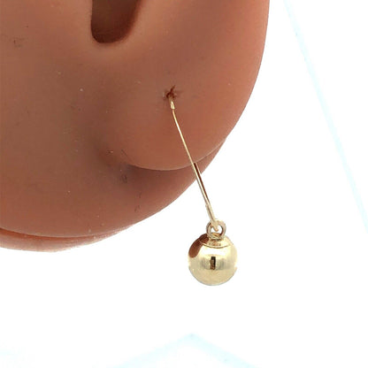 Designer 14K Yellow Gold Round Ball Charm Oval Hoop Dangle Earrings